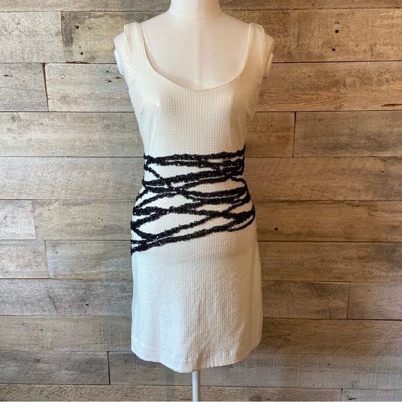Bebe women’s  white & black sequinned dress in size small - Picture 1 of 13